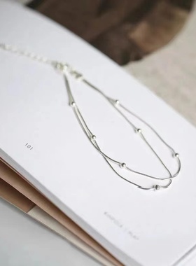 925纯银韩国双层手链迷你银珠圆球细款手饰送礼物闺蜜女款