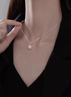 925银淡水珍珠项链2024新款爆款锁骨链女轻奢小众秋冬毛衣链