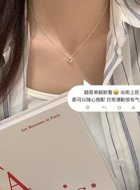 925纯银方块几何项链日常百搭锁骨链新款夏日配裙子配饰精致银饰