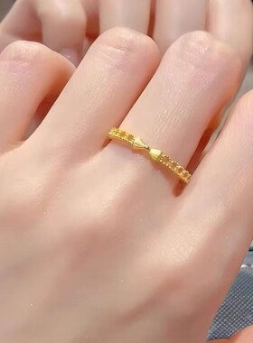925银甜美高颜值设计感小巧蕾丝蝴蝶结戒指镀24k金女温柔雅韵指环