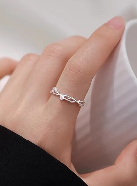 925银树枝戒指轻奢小众素圈开口戒女设计高级感食指戒