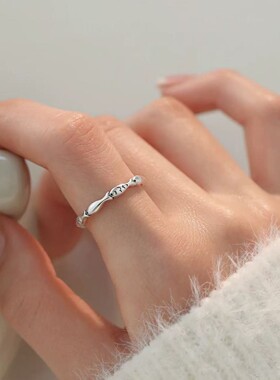 925银年年有鱼戒指女素圈食指戒小众设计感尾戒开口戒