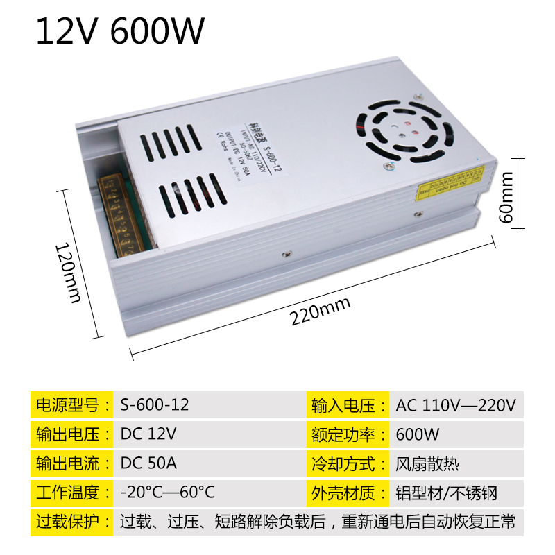 220伏转5/12/24V直流开关电源正品LED监控灯箱低压5/10A20A变压器-图2