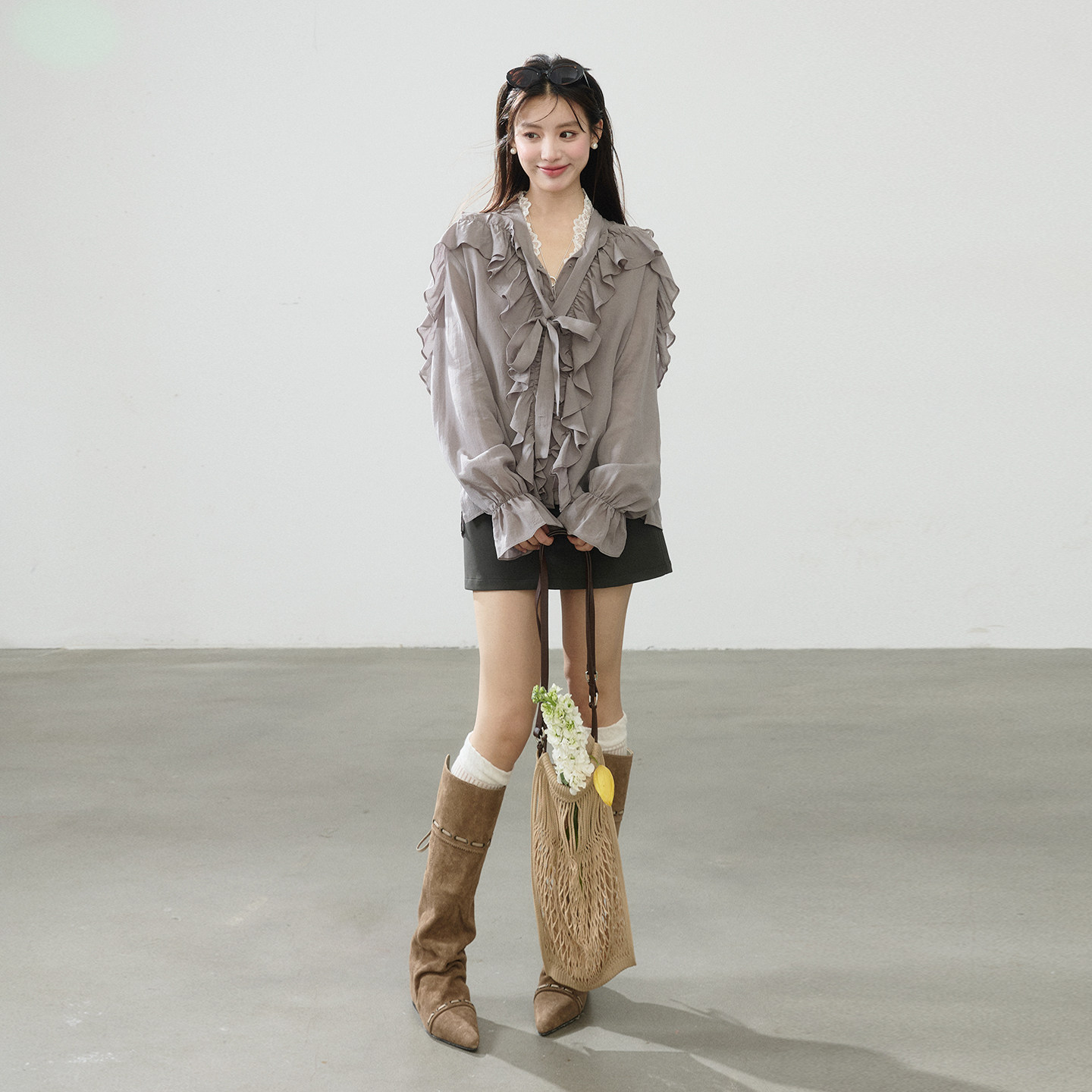 【春夏服饰大上新】猫酱紫 法式天丝亚麻衬衫女立体花边温柔上衣