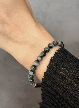 卓岸林原创复古鹰眼石单圈手链女 个性新中式国风气质小珠子手串