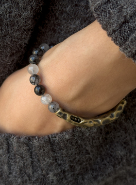 原创复古水墨黑发晶单圈手链女 小众个性配饰 新中式国潮水晶饰品