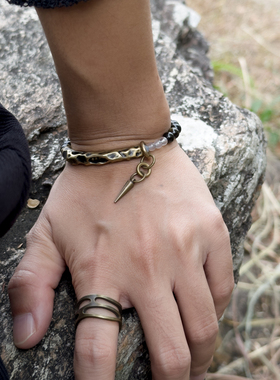 原创复古黑曜石单圈手链女 新中式国风百搭金曜石小珠子手串珠串