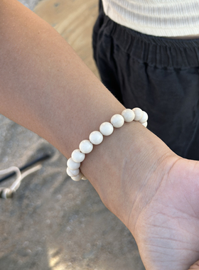 原创复古白河石手链女 简约百搭白化石手串 文艺气质新中式饰品