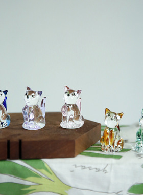 家居摆件玻璃手工艺品猫咪摆件车载摆件圣诞节礼物饰品可爱小摆件