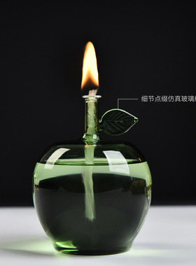 创意绿色苹果玻璃欧式烛台油灯