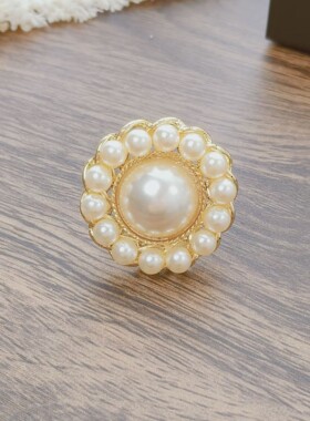 小香风宽面开口可调节珍珠戒指