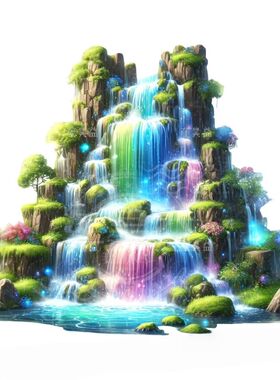 新款彩虹瀑布仿真山水画ins风房间客厅浴室墙上装饰自粘墙纸贴画