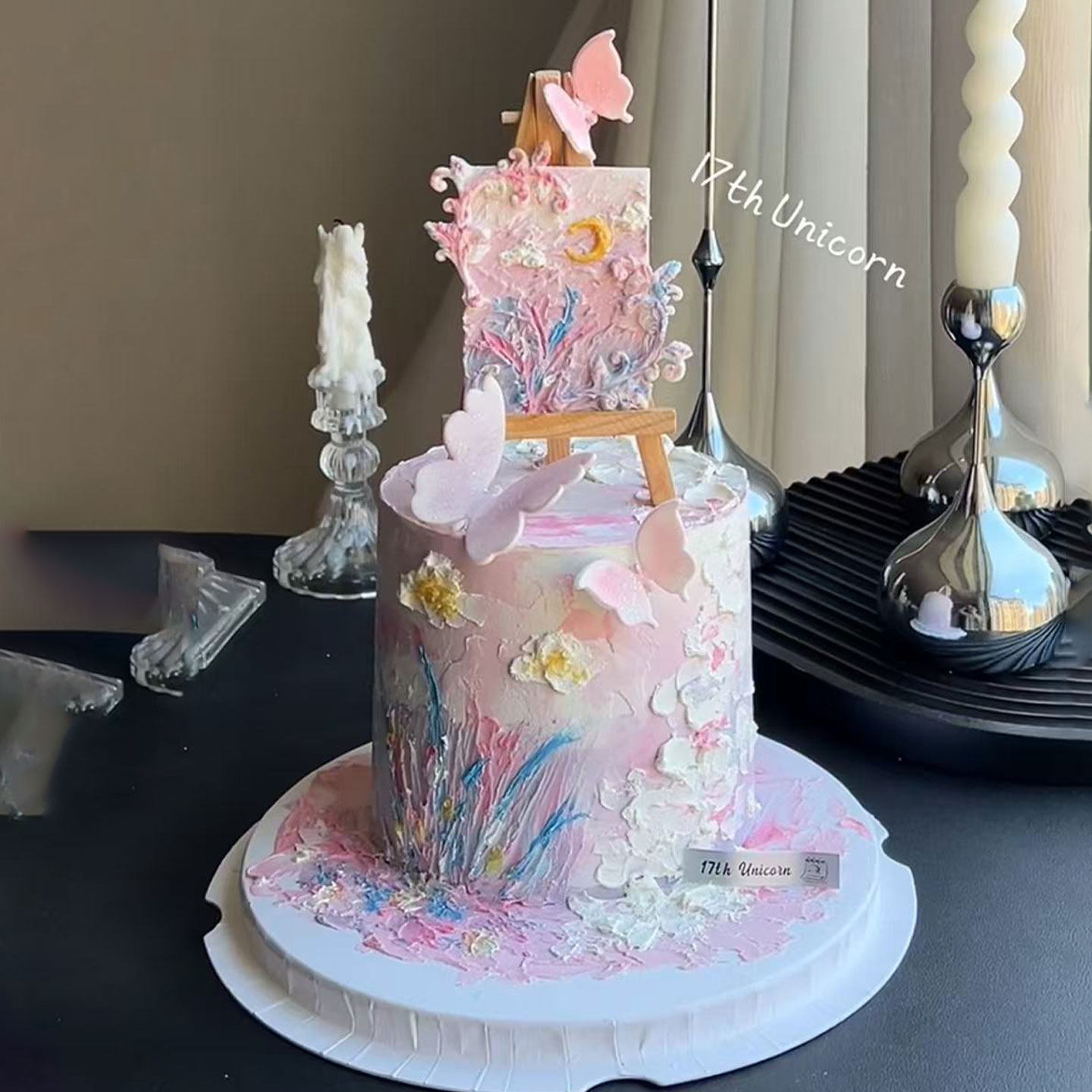 浪漫氛围感油画风奶油蛋糕装饰DIY木质支架蝴蝶花纹画板摆件配件,淘宝优惠券,粉丝福利购,淘宝优惠卷