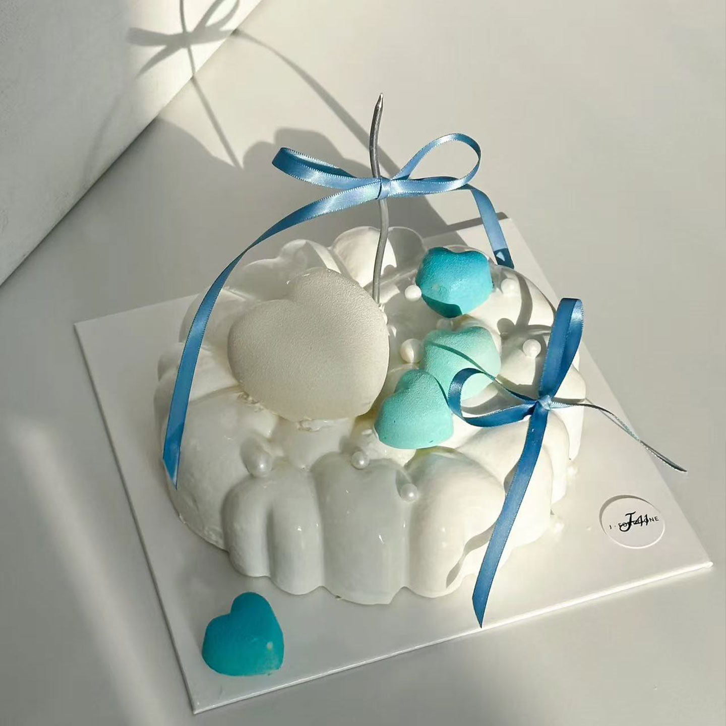 七夕情人节简约清新蓝色系蛋糕装饰情侣纪念日蝴蝶结丝带蜡烛插件,淘宝优惠券,粉丝福利购,淘宝优惠卷