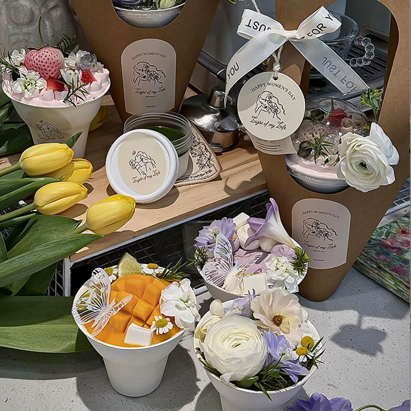 春季小清新鲜花奶油手握杯甜品牛皮手提盒春游女生拍照仪式感蛋糕,淘宝优惠券,粉丝福利购,淘宝优惠卷