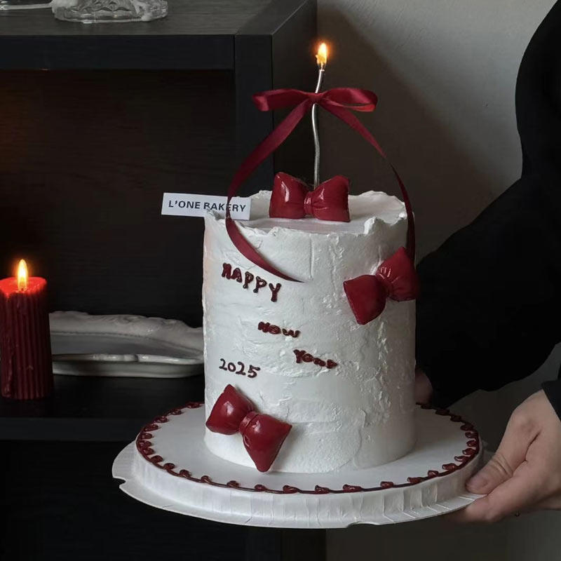 2025跨年新年除夕夜红色蝴蝶结ins芭蕾风曲线蜡烛插件甜品蛋糕,淘宝优惠券,粉丝福利购,淘宝优惠卷