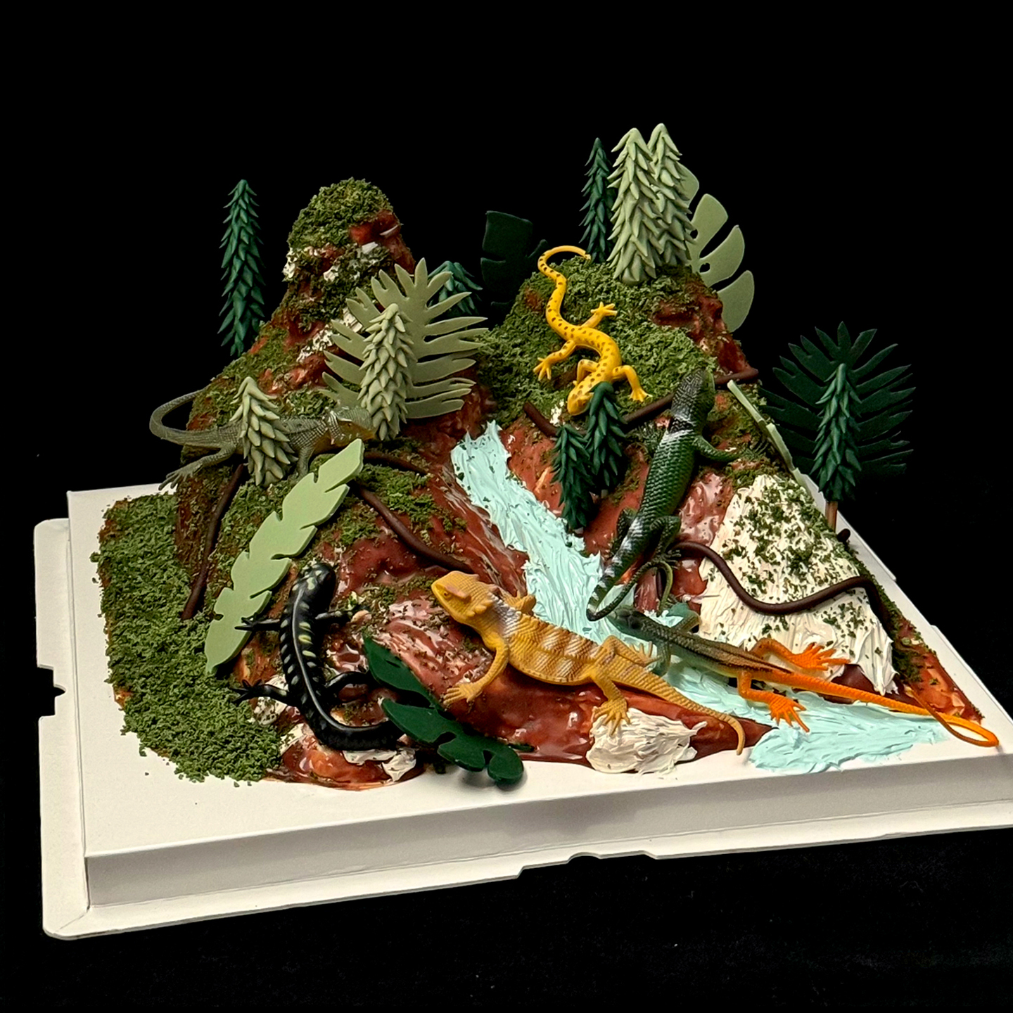 网红儿童生日蜥蜴世界微景观蛋糕装饰森系山峰树叶男孩款甜品插件 - 图0