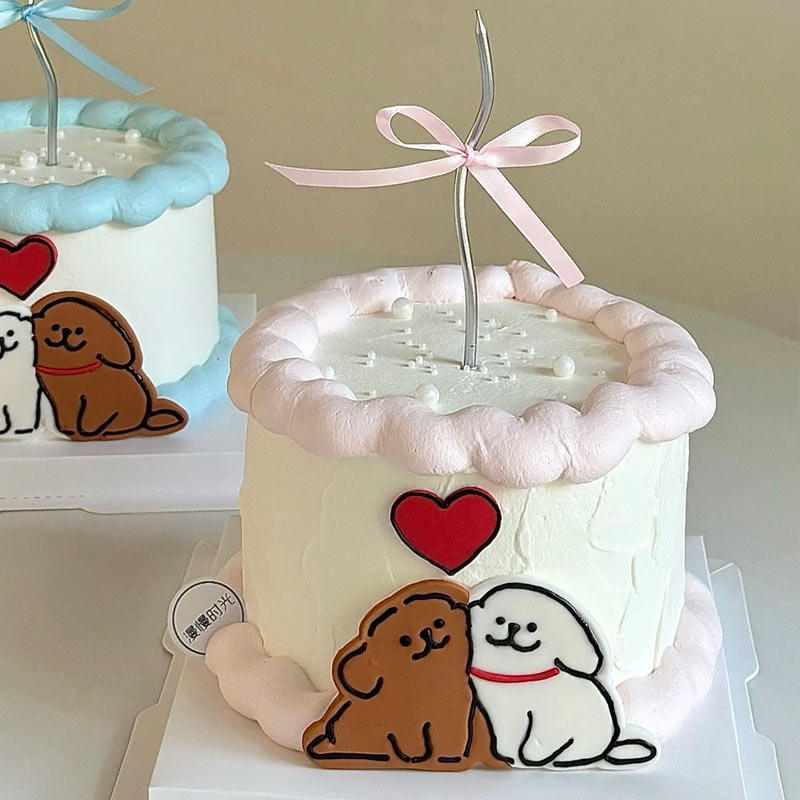 214情人节线条小狗蛋糕装饰情侣小狗摆件丝带蜡烛插件适合送女生,淘宝优惠券,粉丝福利购,淘宝优惠卷