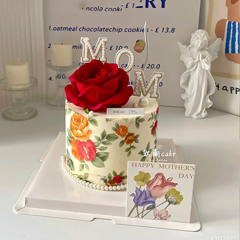 复古5.11母亲节玫瑰花蛋糕装饰鲜花印花围边珍珠MOM爱心卡片插件,淘宝优惠券,粉丝福利购,淘宝优惠卷