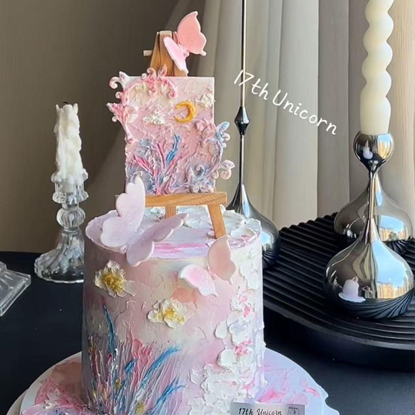 浪漫氛围感油画风奶油蛋糕装饰DIY木质支架蝴蝶花纹画板摆件配件,淘宝优惠券,粉丝福利购,淘宝优惠卷