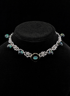 原创复古孔雀绿choker项链颈链