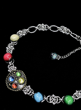 原创彩色复古宝石choker项链颈链