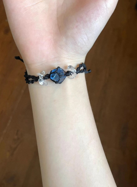 蓝调时刻深蓝琉璃手工编织原石手链手绳手串女生学生礼物抖音百搭