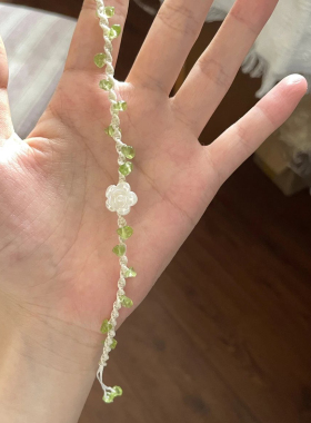 山茶花手工天然橄榄石编织抖音网红超仙时尚百搭手链手绳手环小众