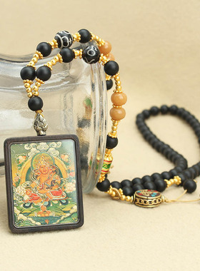 黑檀木琉璃圆珠男女复古毛衣链长