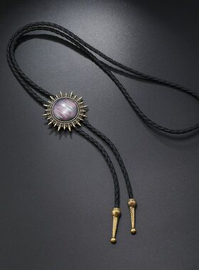 石头皮绳男女复古毛衣链长款个性