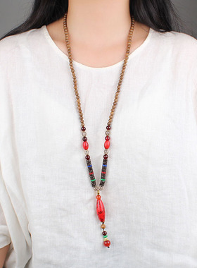 气质项链木质圆珠男女松石