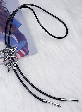 复古五角星项链皮绳男女合金