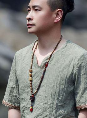 潮男脖子木佛珠长款女百搭休闲