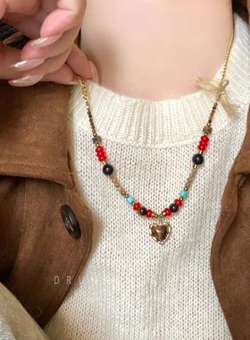 爱心花朵虎眼石串珠项链女生轻奢高级感毛衣链2025新款卫衣链配饰