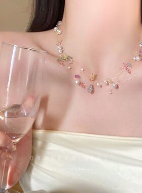 彩色串珠珍珠项链女夏日多巴胺叠戴颈链配饰海边度假高级感锁骨链