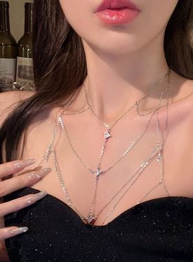 辣妹必入!胸链身体链欧美性感比基尼立体后背链配饰春夏潮酷项链