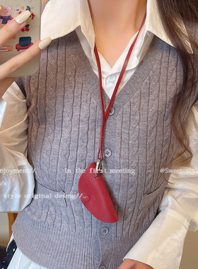 韩系磁吸皮质脖挂饺子包项链女款