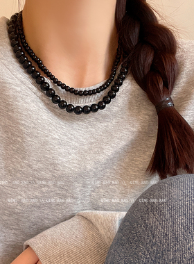 韩国fever同款黑色玻璃珍珠项链