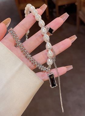 紫色珍珠爱心项链女2022年新款潮轻奢精致小众设计高级感锁骨链