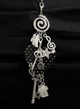 韩系黑色波点金属镂空爱心项链轻奢时尚长毛衣链ins风设计感颈链