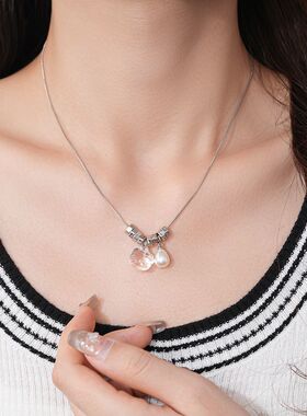 韩系简约可爱小猫珍珠项链轻奢高级感锁骨百搭设计感小众首饰套装