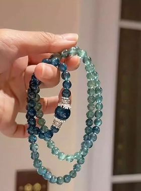 「碧海青天」新中式蓝绿双色三圈串珠俩戴项链高级感设计清冷配饰