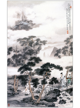 山水白描底稿国画临摹画稿打印稿