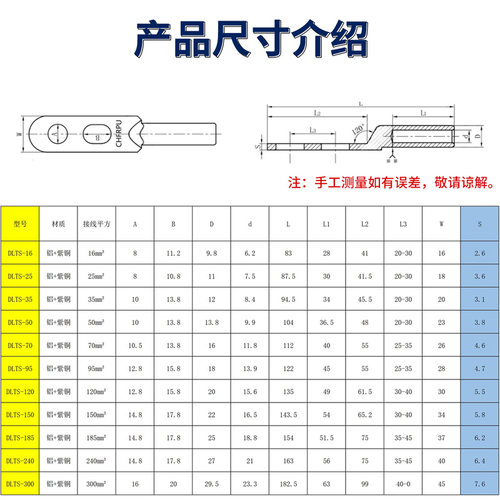 DLTS双孔铝铜鼻倒反型过渡接线端子DLTS-16/25/35/70/95/120/300 - 图0