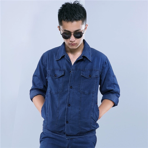 Летний тонкий джинсовый износостойкий комбинезон, лонгслив для работы