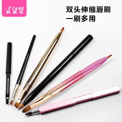 唇刷B1pn001-女便携式伸缩口红刷子化妆涂唇线膜笔带盖迷你双头 - 图2