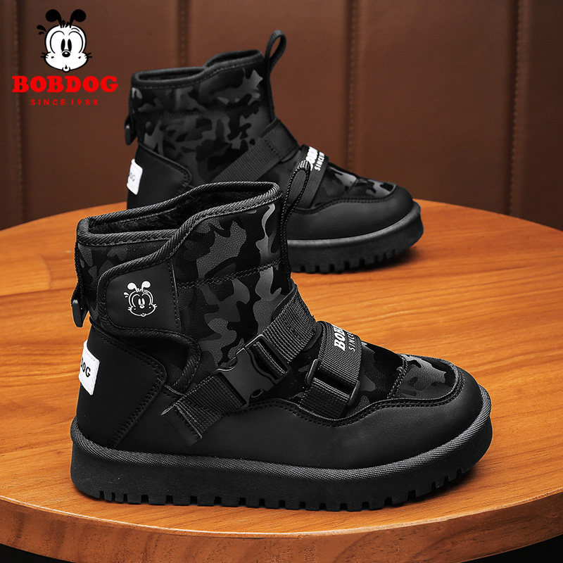 巴布豆童鞋男童雪地靴2024冬季新款加绒加厚儿童中筒靴男孩大棉鞋,淘宝优惠券,粉丝福利购,淘宝优惠卷