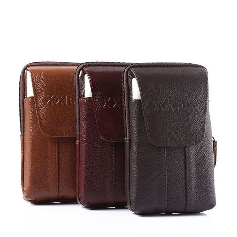 新款7寸大屏手机腰包多功能竖款穿皮带磁扣头层牛皮男士跑步腰包,淘宝优惠券,粉丝福利购,淘宝优惠卷