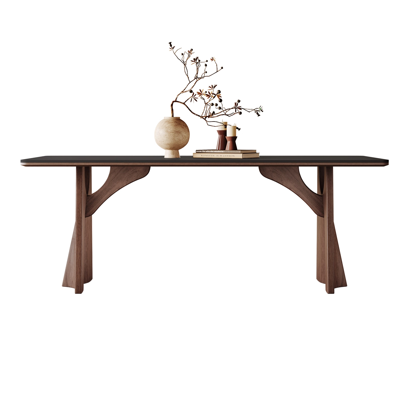 中古风实木岩板餐桌长方形家用广东佛山轻奢胡桃木色黑色岩板餐桌 - 图3