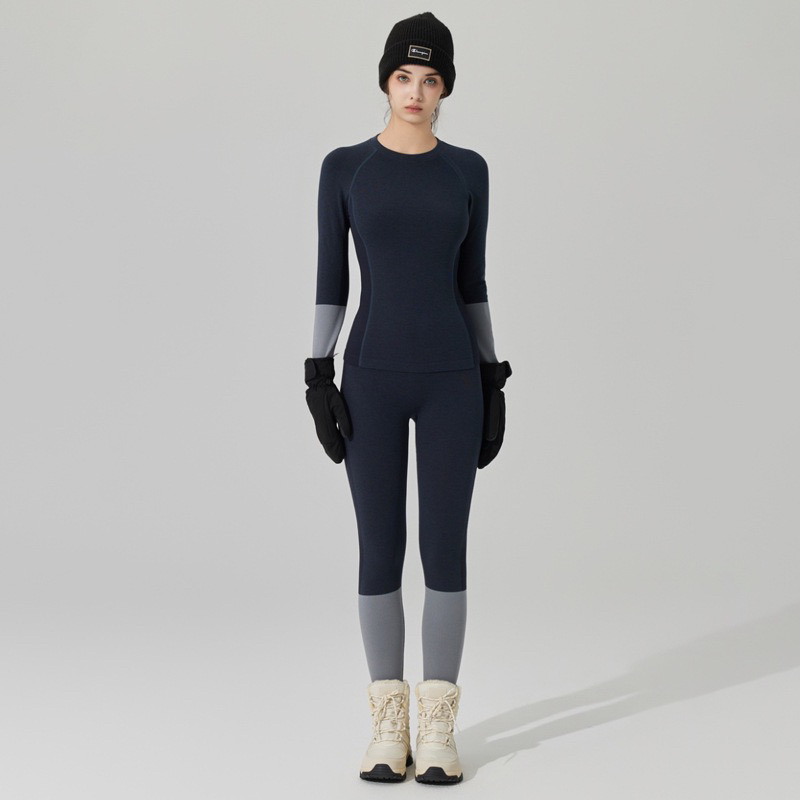 美利奴羊毛滑雪速干衣女美丽诺保暖内衣套装户外运动爬山徒步打底 - 图1